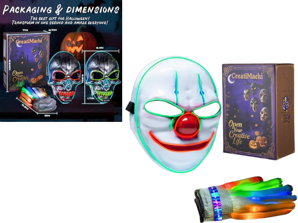LED Mask & Halloween Gloves Set